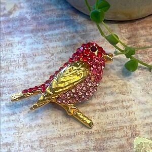 Gold and Pink Bird Brooch